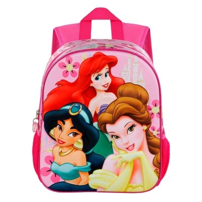 Mochila cor-de-rosa com princesas Disney Ariel, Jasmine e Bela estampadas