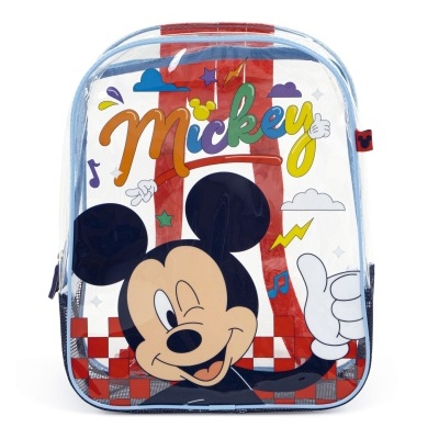 Mochila transparente com imagem colorida do Mickey Mouse