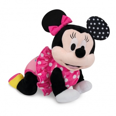 Peluche da Minnie Mouse com vestido rosa de bolinhas e laço cor-de-rosa