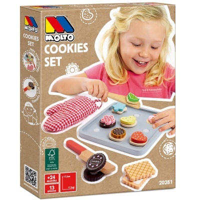 Conjunto de brinquedo Molto Cookies Set com bolachas de madeira coloridas e acessórios
