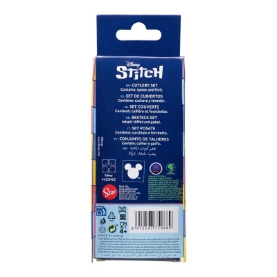 Embalagem azul Disney Stitch para conjunto de talheres com colher e garfo