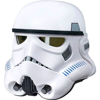 Capacete Stormtrooper branco com detalhes pretos e azuis