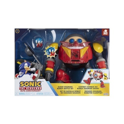 Conjunto de brinquedo robótico gigante Dr. Eggman Sonic the Hedgehog com acessórios na embalagem.