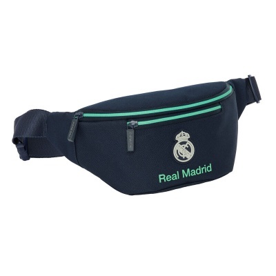 Pochete azul escura com logo e texto Real Madrid em verde