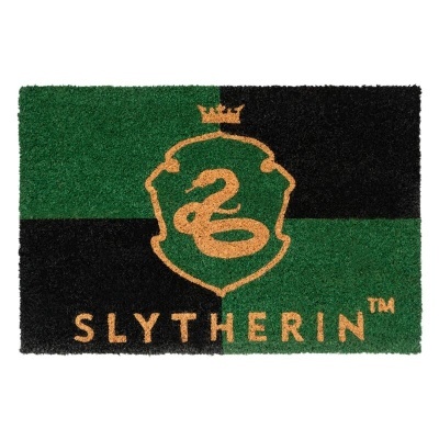 Tapete de porta com emblema SLYTHERIN e cor verde e preta