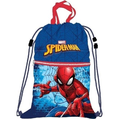 Mochila saco azul com imagem do Spiderman e logo Marvel SpiderMan