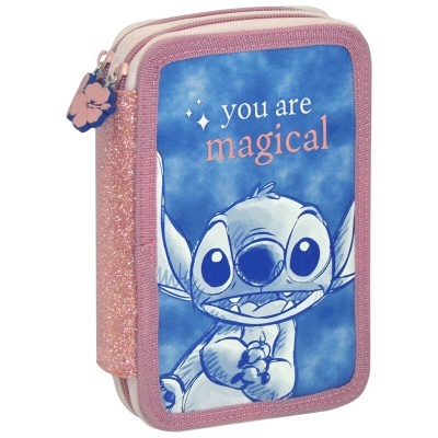 Estojo escolar com imagem do Stitch e texto 'you are magical'