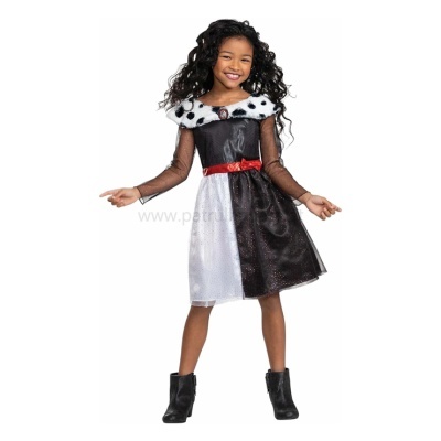 Vestido branco e preto para criança com gola de manchas e botins pretos