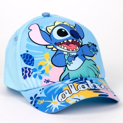 Boné azul claro com estampa do Stitch e flores tropicais
