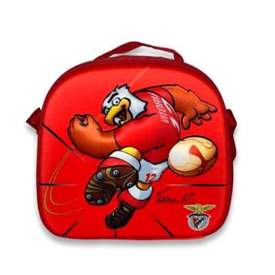 Mochila vermelha com águia a jogar futebol e logótipo Benfica