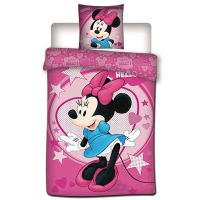Conjunto de roupa de cama infantil rosa com Minnie Mouse e texto HELLO