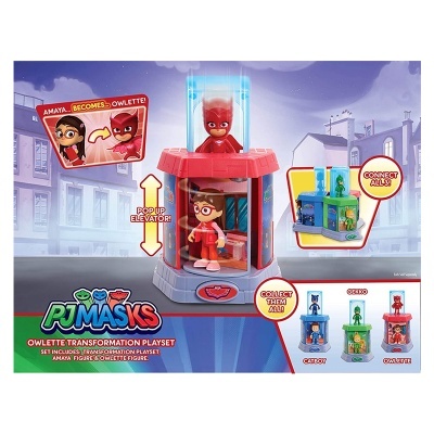 Brinquedo PJ Masks Owlette Transformation Playset com figura de Amaya e elevador pop-up vermelho