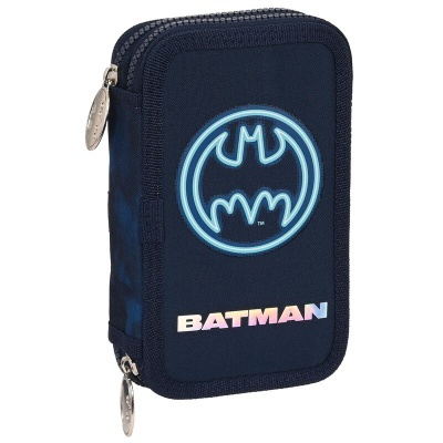 Estojo azul escuro com logótipo do Batman e texto BATMAN na frente