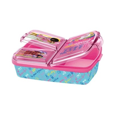 Estojo de almofada para almoço colorido com tampa cor-de-rosa e compartimentos