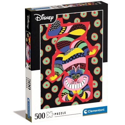 Caixa de puzzle 500 peças Clementoni Disney com imagem do Gato de Cheshire colorido.