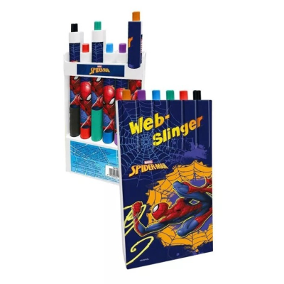 Conjunto de marcadores Spider-Man com embalagem decorada e texto Web-Slinger.