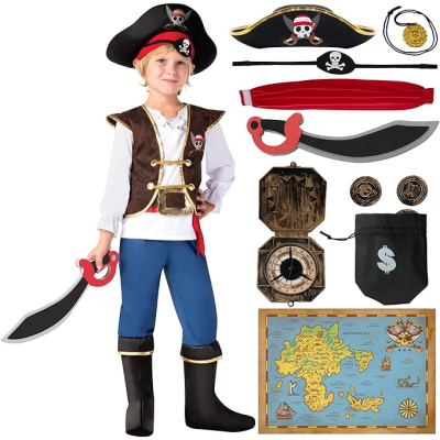 Fantasia de pirata infantil com acessórios variados