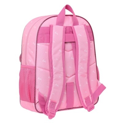 Mochila rosa com ombreiras acolchoadas e redes laterais
