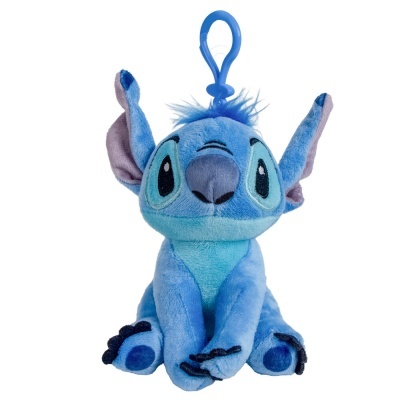 Pelúcia azul do personagem Stitch com clip azul para pendurar