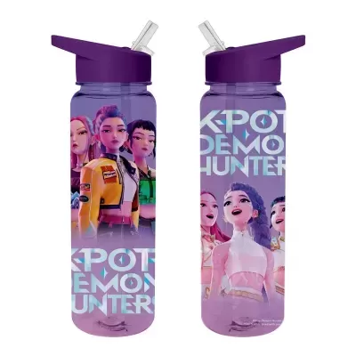 Garrafa de plástico roxa KPOP DEMON HUNTERS com personagens de desenho animado