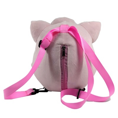 Mochila infantil cinza claro com orelhas e alças cor-de-rosa
