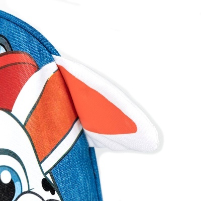Mochila infantil azul com desenho de cão e orelhas tridimensionais brancas e laranja