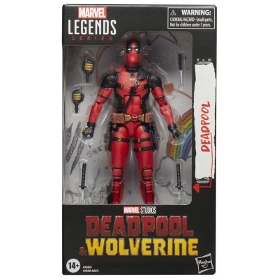 Figura de ação Deadpool Marvel Legends na embalagem com acessórios