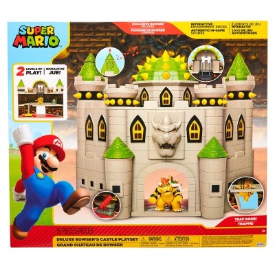 Brinquedo Castelo Deluxe Bowser da coleção Super Mario com figura Bowser e embalagem colorida