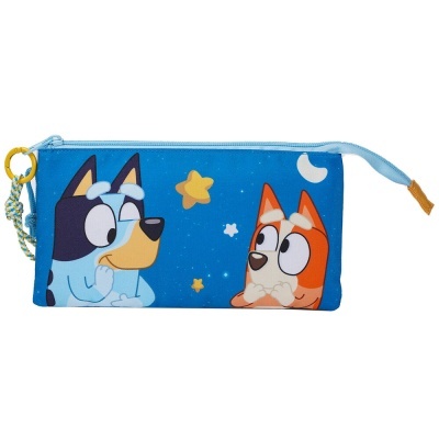 Estojo azul com desenho de cães e estrelas