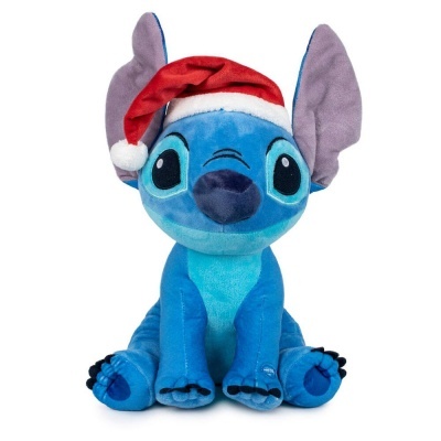 Pelúcia Stitch azul com chapéu de Natal vermelho