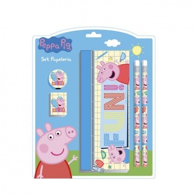 Pack de papelaria Peppa Pig com caderno, régua, lápis e borracha