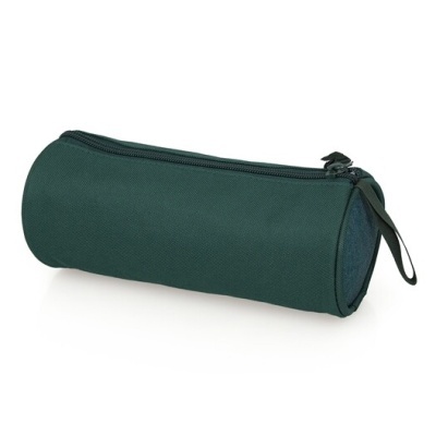 Estojo cilíndrico verde escuro com fecho de correr e alça