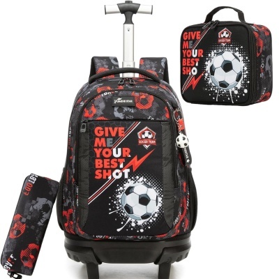 Conjunto mochila de rodinhas, mochila de mão e estojo com tema futebol