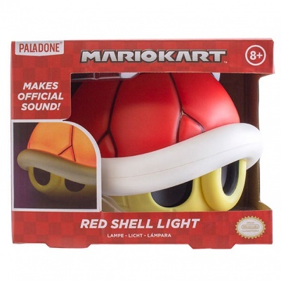Lâmpada em formato de casco vermelho do Mario Kart na embalagem