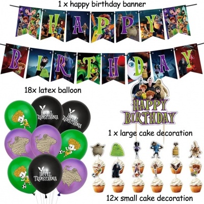 Conjunto de decoração de festa Hotel Transylvania com faixa, balões e enfeites para bolos