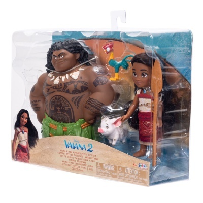 Conjunto de figuras de ação da Disney Vaiana 2 com Maui, Vaiana, Hei Hei e porquinho em embalagem