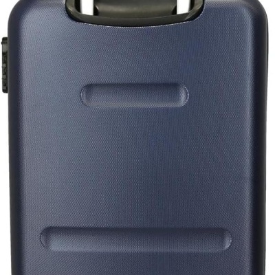 Mala de viagem rígida azul escura com alça telescópica e quatro rodas