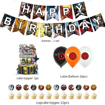 Conjunto de decoração para festa com faixa HAPPY BIRTHDAY, topper de bolo, balões e toppers para cupcakes temáticos