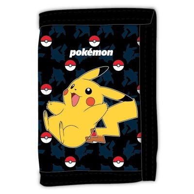 Carteira preta com design do Pikachu do Pokémon e Pokébolas