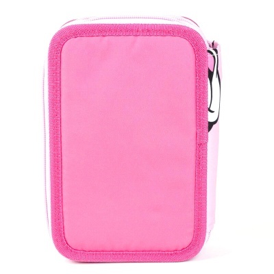 Estojo rosa retangular com zipper e bordas reforçadas