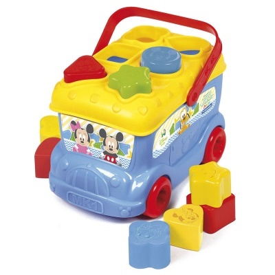 Brinquedo de autocarro colorido com formas para encaixe e imagens da Minnie e Mickey