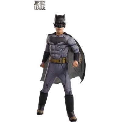 Fantasia infantil Batman com máscara, cinto amarelo e capa cinzenta