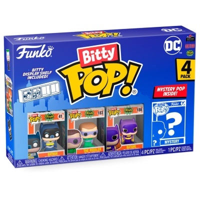 Caixa Funko Bitty Pop! DC com quatro figuras incluídas e uma surpresa