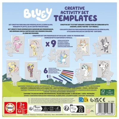 Embalaem do conjunto de atividades criativas Bluey com templates para colorir e marcadores