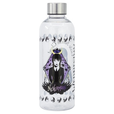 Garrafa transparente com decoração goth e caveiras