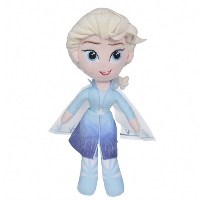 Pelúcia da personagem Elsa com vestido azul e capa transparente