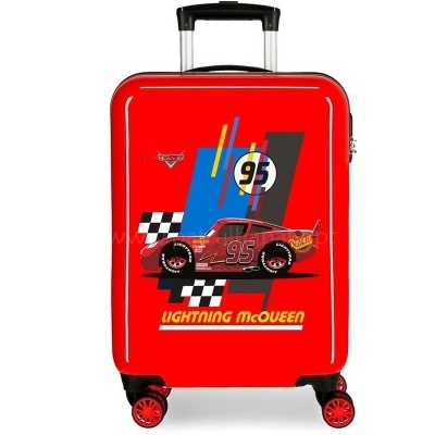 Mala de viagem vermelha com desenho do Lightning McQueen