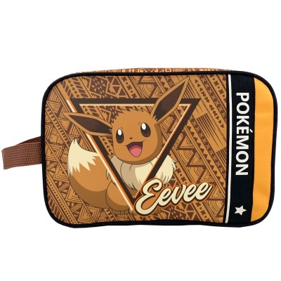 Estojo com design do Pokémon Eevee em padrão tribal castanho
