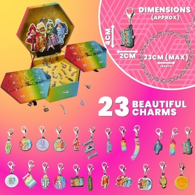 23 pins pendentes coloridos com caixas hexagonais coloridas e texto de dimensões