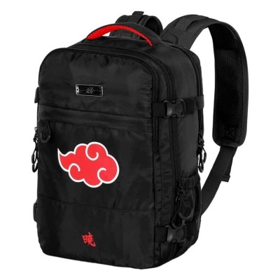 Mochila preta com logo vermelho de nuvem e alças acolchoadas